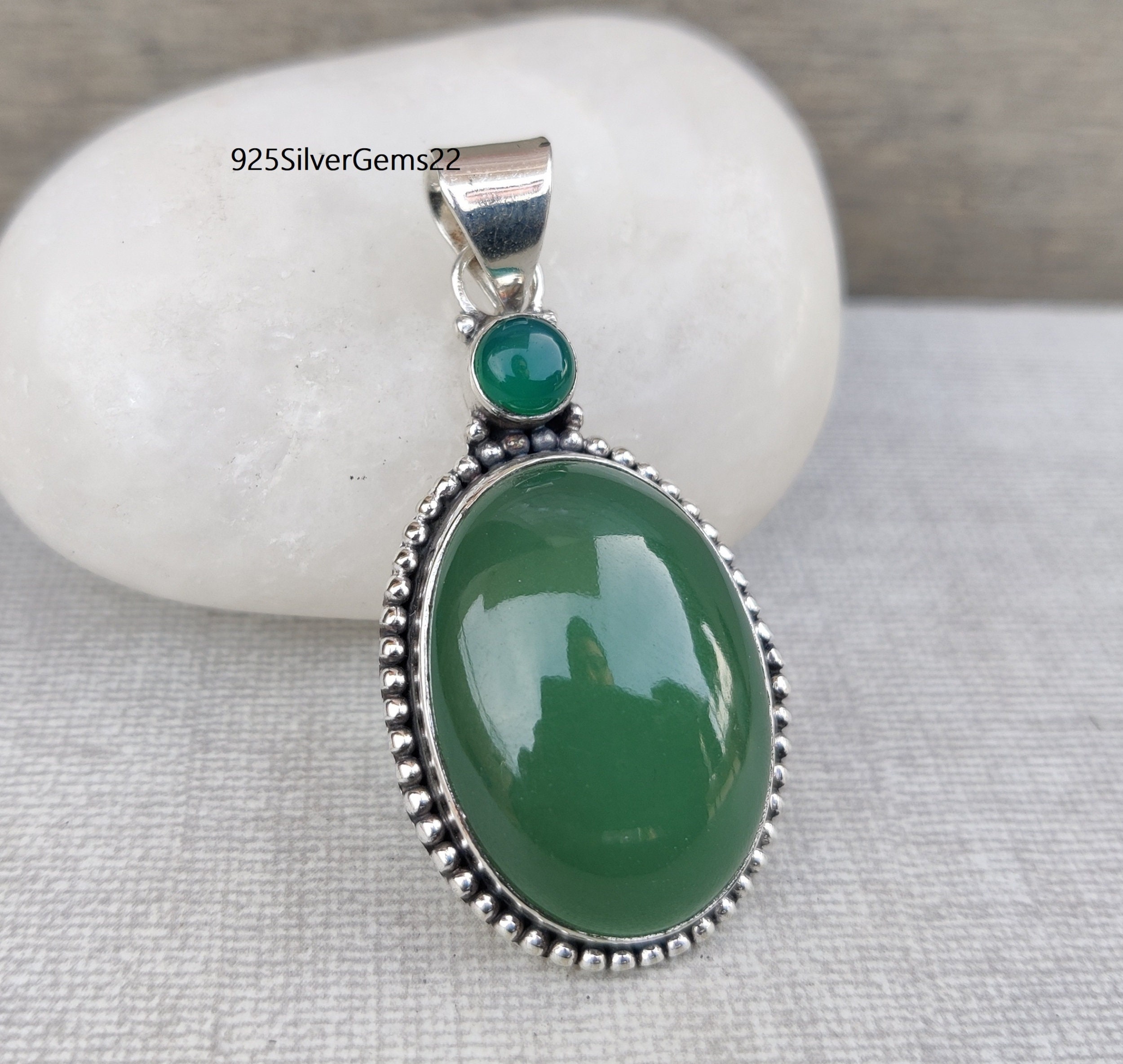 スワロフスキー✳️廃盤 boali antique green シルバー925 Handmade Green Jade 925 Sterling Silver Pendant - Etsy