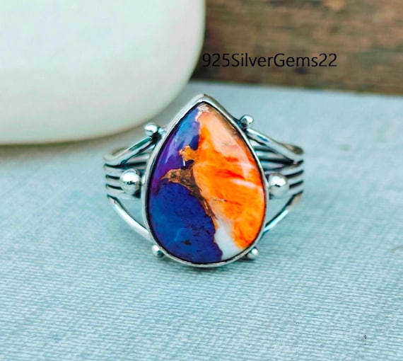 Handmade Spiny Oyster Turquoise Ring, 925 Sterling Silver Band - Etsy