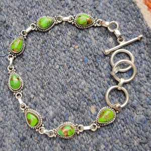 Green Copper Turquoise Bracelet, 925 Sterling Silver Bracelet, Turquoise Bracelet, Gemstone Bracelet, Dainty Bracelet, Adjustable Bracelet