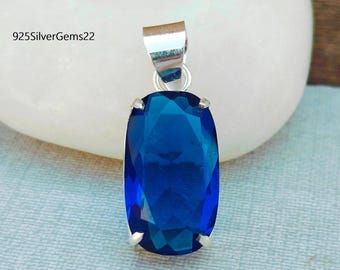 Handmade Blue Sapphire 925 Sterling Silver Pendant