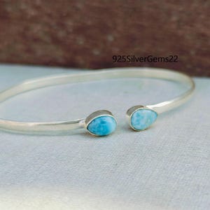Larimar Bangle, Larimar Jewelry, Handmade Bangle, Adjustable bangle, 925 Sterling Silver Bangle, Larimar Bracelet, Boho Bangle, Gift For Her