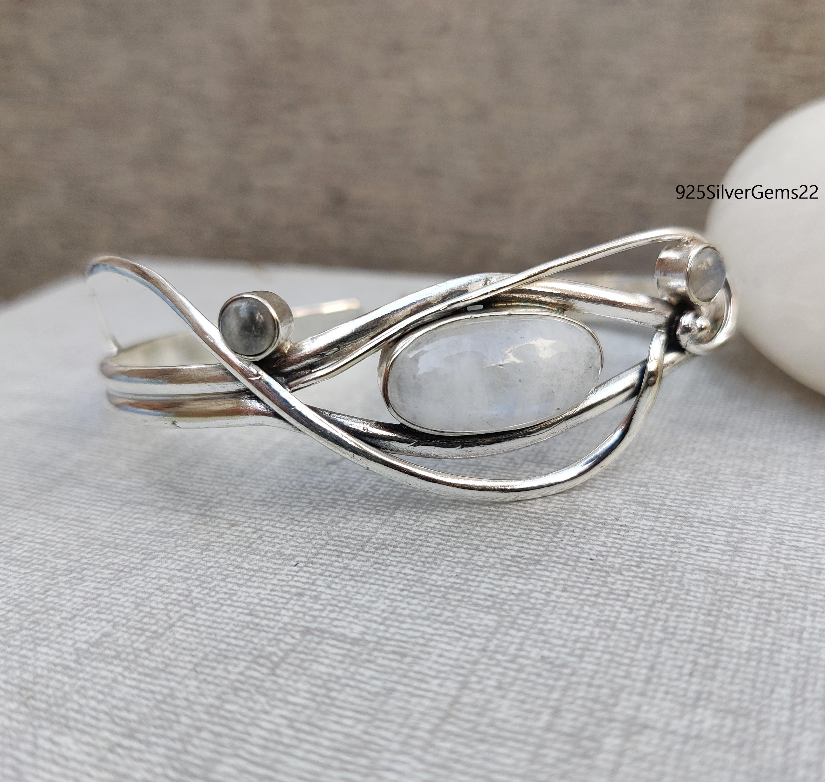 Mondstein Armreif, 925 Sterling Silber Armreif, verstellbarer Armreif, Edelstein Armreif, Mondstein Armband, Manschettenarmreif, Silberarmreif, Geschenkartikel