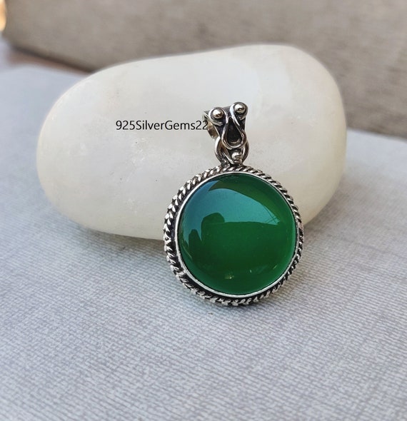 ネックレス・ペンダント SSIL Green Onyx Clover Pendant Green Onyx Pendant, Statement Jewelry, 925 Sterling Silver