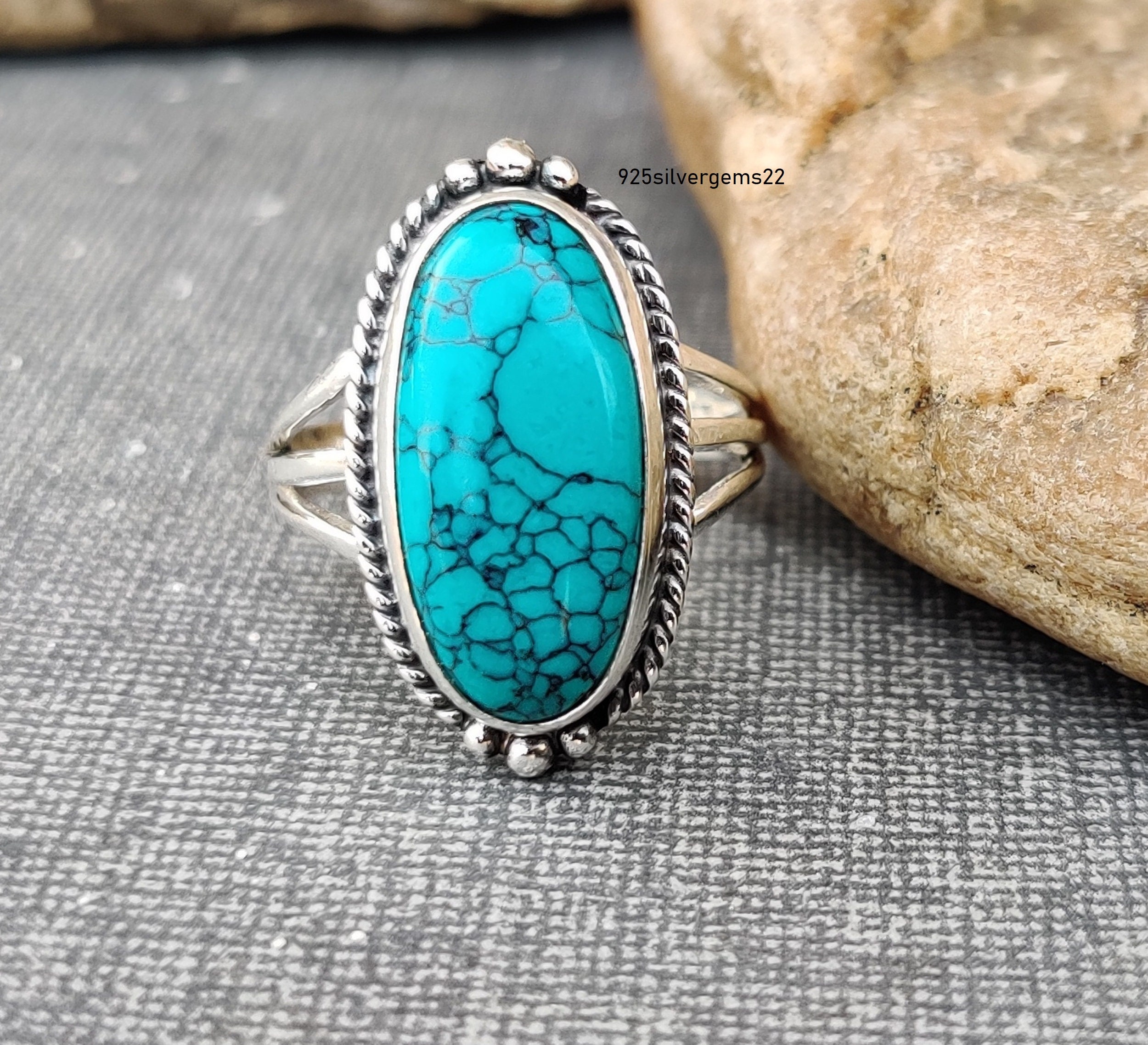 SILVER925 TURQUOISE UNIQUE RING/シルバー/リング Blue Turquoise Ring, Silver 925, Small Round Flat Stone