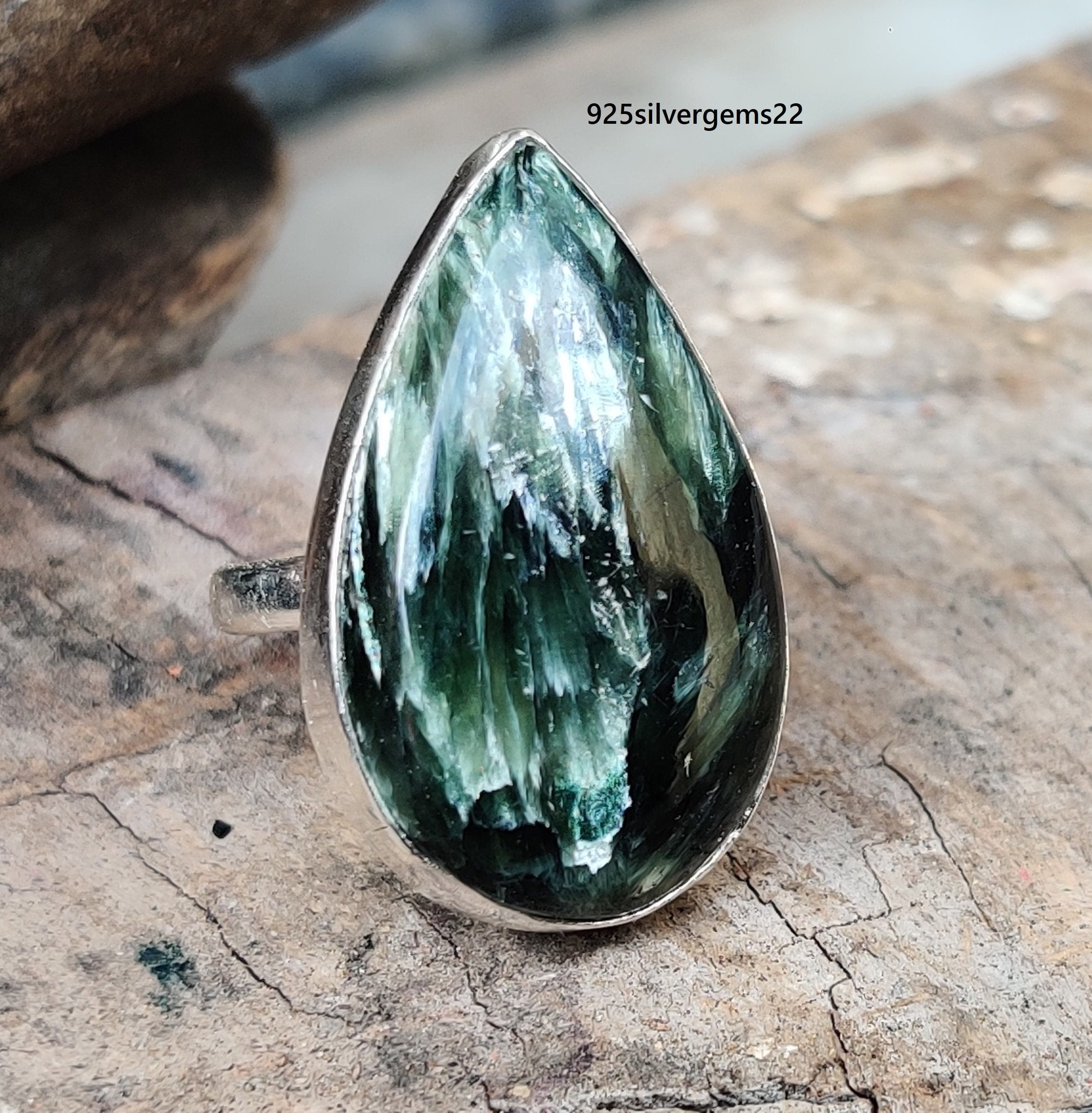 Seraphinite Ring, Seraphinite Jewelry, Gemstone Ring, Silver Jewelry, 925 Sterling Silver Ring, Women Ring, Silver Ring, Statement Ring