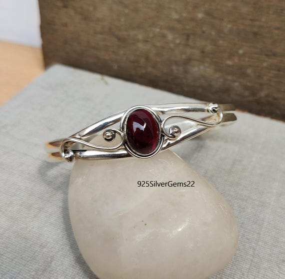 Garnet Bangle, 925 Sterling Silver Bangle, Handmade Gifts