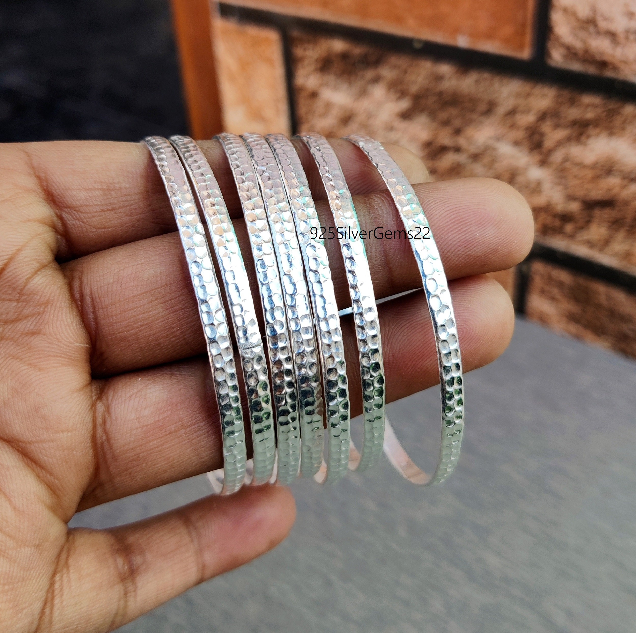Hammered Sterling Silver Bangle Set, Stackable Cuffs - Etsy