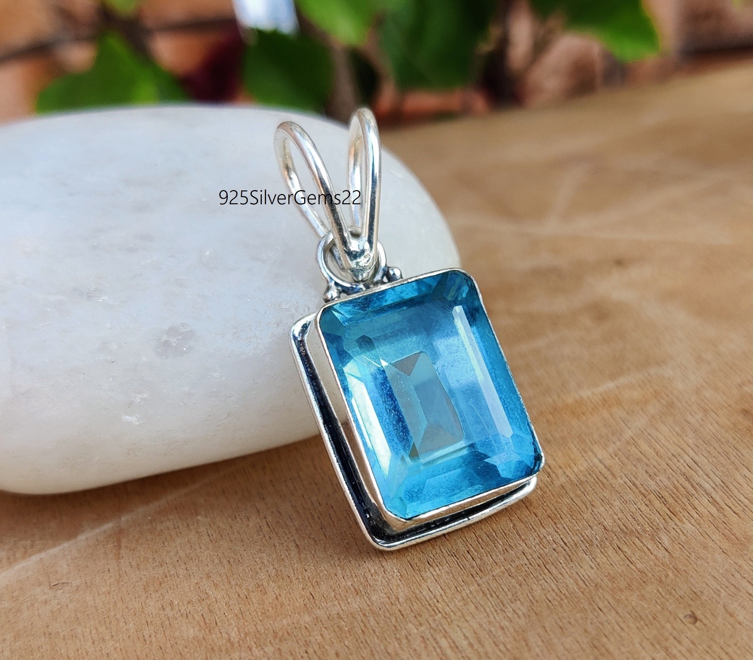 Pendentif Topaze Bleue Argent 925 Plaqué Or – Bijou Neuf Avec étiquettes, Marque A Bijoux