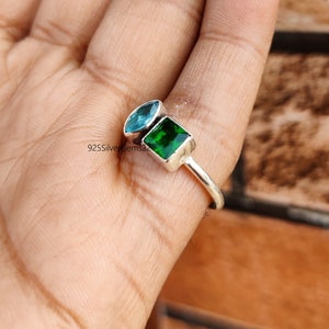 Peridot Ring, Blue Topaz Ring ,Handmade Ring, 925 Sterling Silver Ring, Gemstone Ring, Adjustable Ring, Peridot Jewelry, Blue Topaz Jewelry