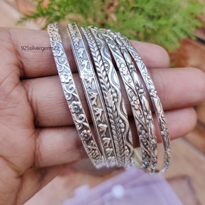 Silver Bangle, 7 Set of Bangle, Cuff Bangle, 925 Sterling Silver Bangle, Silver Bracelet, Silver Bangles, Flower Bangle, Women Bangle