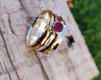 Sterling Silver Ruby Ring, Gemstone Anxiety Band Ring