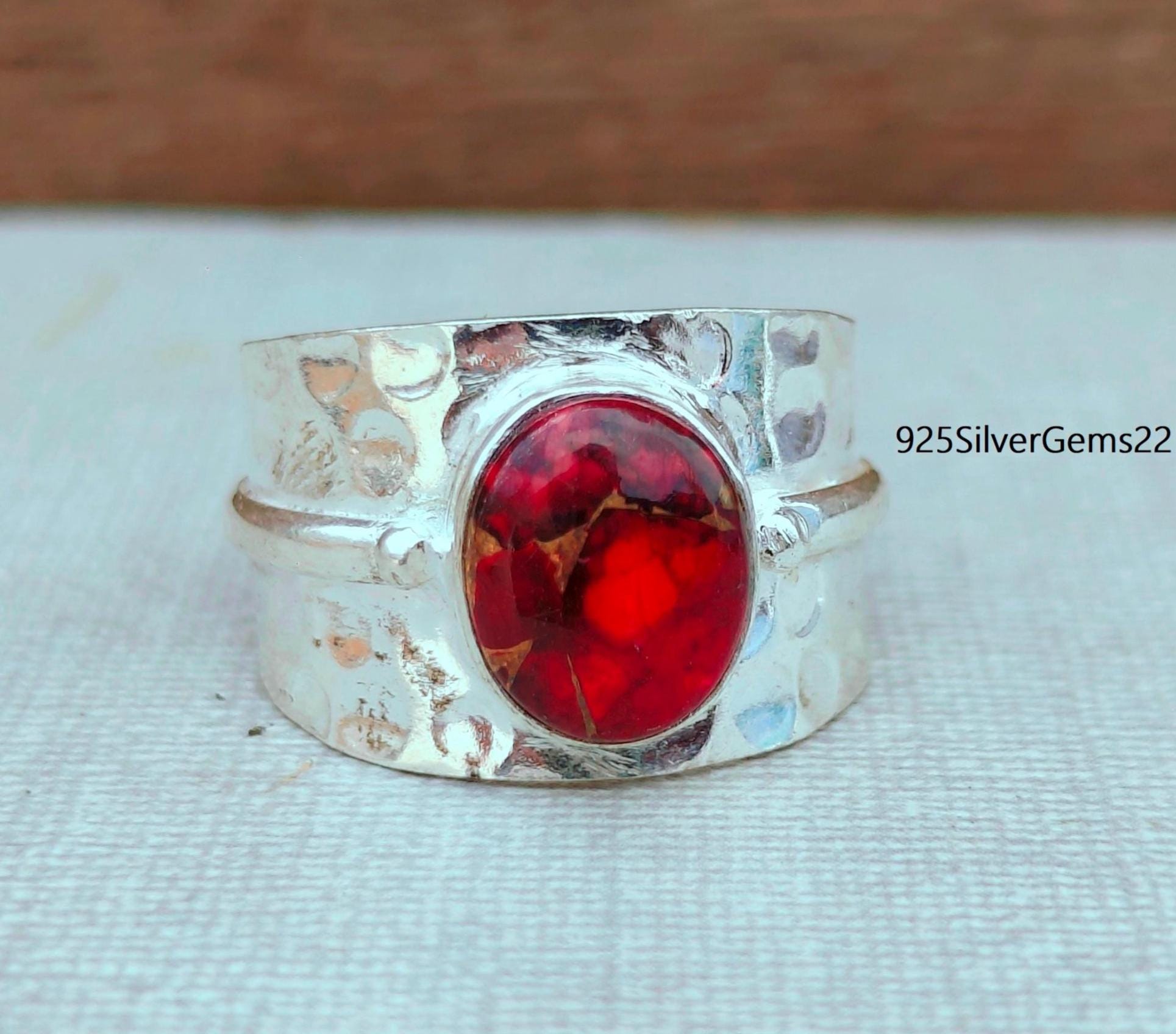 Indian Jewelry カラーストーンシルバーリング 赤 レッド Red Dahlia Turquoise 925 Sterling Silver Gemstone Ring - Etsy
