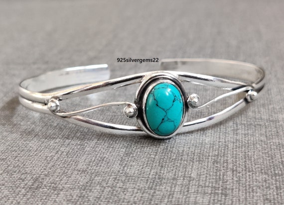 アクセサリー silver 925 turquoise bangle Turquoise 925 Sterling Silver Bangle, Adjustable Gemstone Bracelet