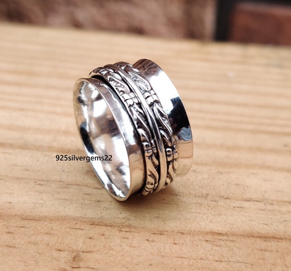 Sterling Silver Spinner Ring, 3 Band Meditation Ring - Etsy