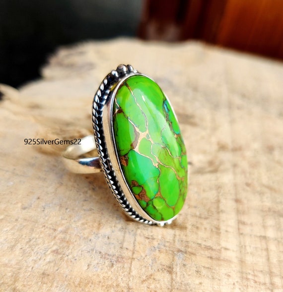 Green Copper Turquoise Ring Turquoise Ring 925 Sterling Silver Ring Green Turquoise Jewelry Women Ring Gemstone Ring Handmade Ring Etsy