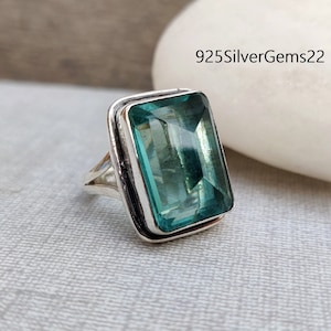 Handmade Aquamarine Ring, 925 Sterling Silver Band, Women&#39;s Jewelry