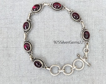 Sterling Silber Granat Armband, Edelstein Schmuck für Frauen