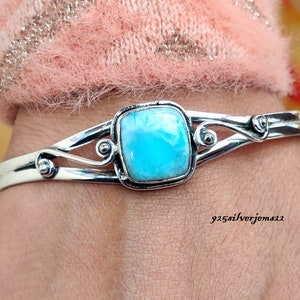 Larimar Bangle, 925 Sterling Silver Bangle, Boho Bangle, Women Bangle, Adjustable Bangle, Gemstone Bangle, Statement Jewelry, Gift Bangle