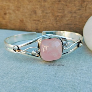 Rose Quartz Bangle, Gemstone Bangle, 925 Sterling Silver, Adjustable Bangle, Rose Quartz Jewelry, Beautiful Bangle, Rose Quartz Bracelet.