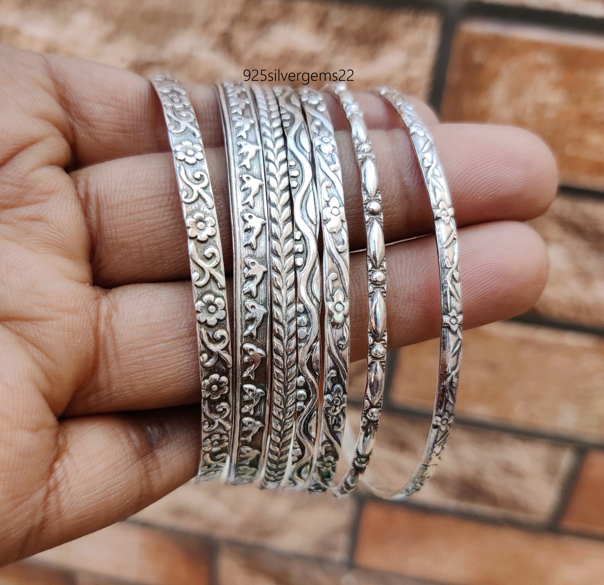 Floral Sterling Silver Bangle Set, Women's Bracelet, Gift - Etsy
