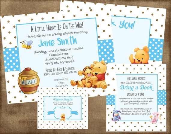 Winnie The Pooh Baby Shower Invitation Set Boy Pdf Kit Etsy