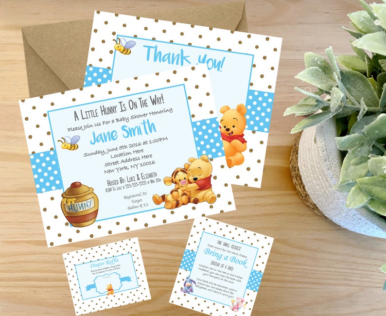 Winnie the Pooh Baby Shower Invitation Set Boy - PDF Kit & jpeg 