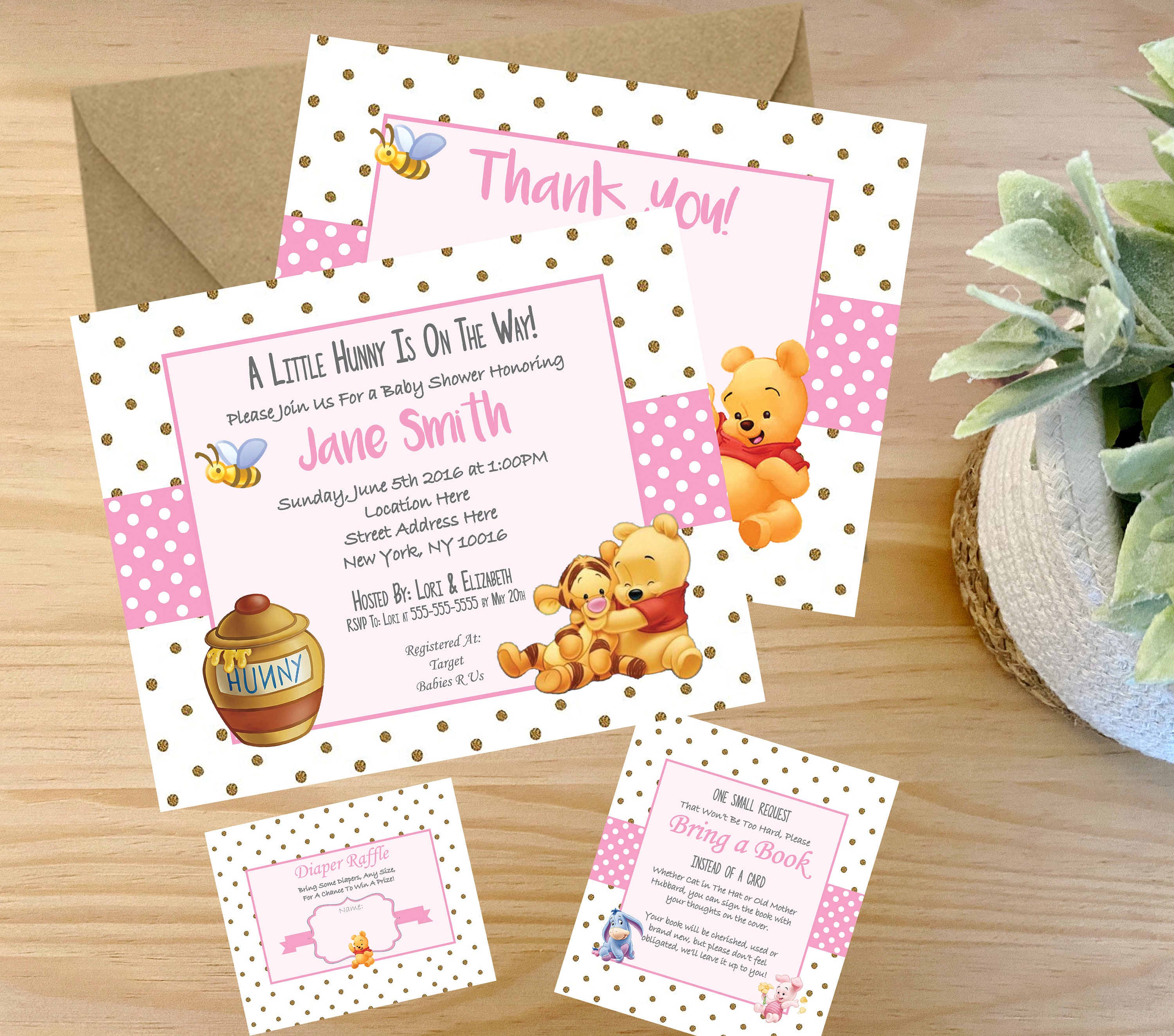 Winnie the Pooh Baby Shower Invitation Set Girl PDF Kit & | Etsy