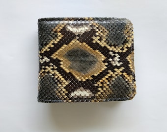 Cartera plegable de piel de serpiente de pitón auténtica hecha a mano