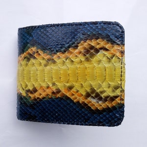 Cartera plegable multicolor con piel de serpiente pitón auténtica