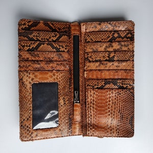 Cartera plegable larga para hombre o mujer hecha a mano de piel de serpiente pitón auténtica