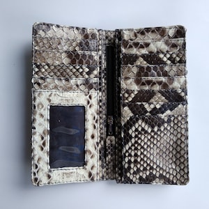 Cartera plegable larga para hombre o mujer hecha a mano de piel de serpiente pitón auténtica