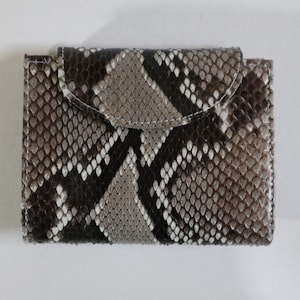 Carteira masculina de couro genuíno com pele de cobra python real e botão de pressão