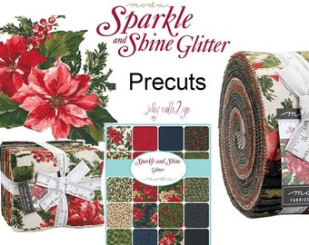 Sparkle Shine Jelly Roll, Fat Quarter Bundle, Charm Pack, Layer Cakes / Moda Holiday Christmas Fabric that Glitters