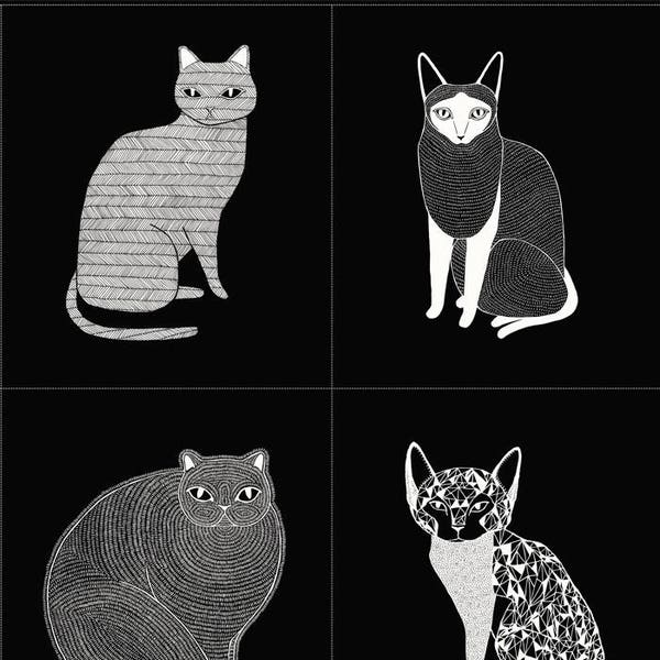 CATNIP Fabric Panel / Moda Fabric / Quilt Blocks and Squares / Cats Kittens