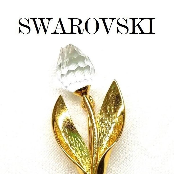 Vintage SWAROVSKI Signed Brooch Pin, Gold Tone, Crystal Brooch Pin, Tulips Brooch Pin, Vintage Jewelry, Vintage Brooch for Women