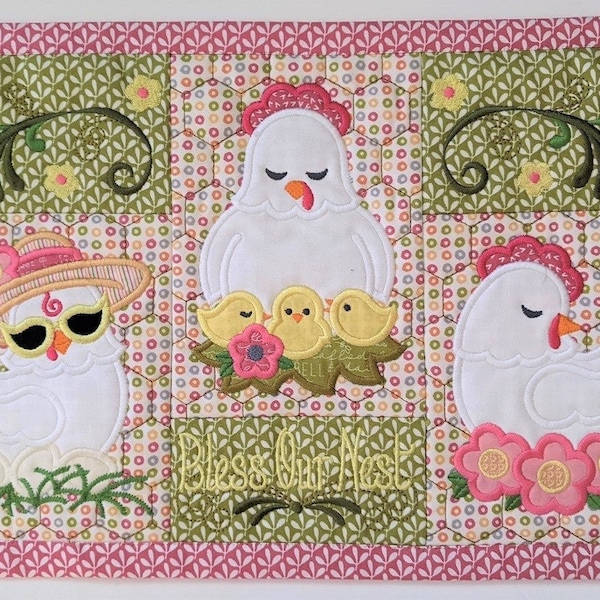 Chickens Placemat Fabric Quilt Kit / SPRINGTIME – Designs by Juju – Machine Embroidery