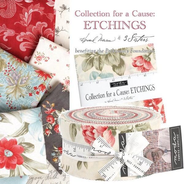 Etchings Collections for a Cause Jelly Roll, Charm Pack, Tulip Garden Pattern / Moda Fabric by 3 Sisters & Howard Marcus