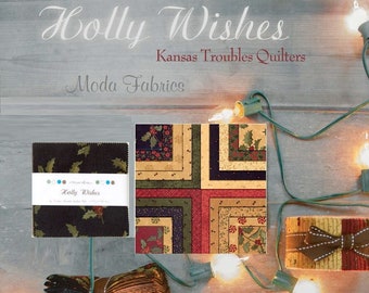 Holly Wishes 5" Rare CHARM PACK / Quilt Squares Moda Fabric by Kansas Troubles Quilters