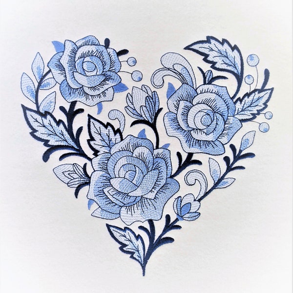 Delft Blue Heart - Embroidered Wall Art