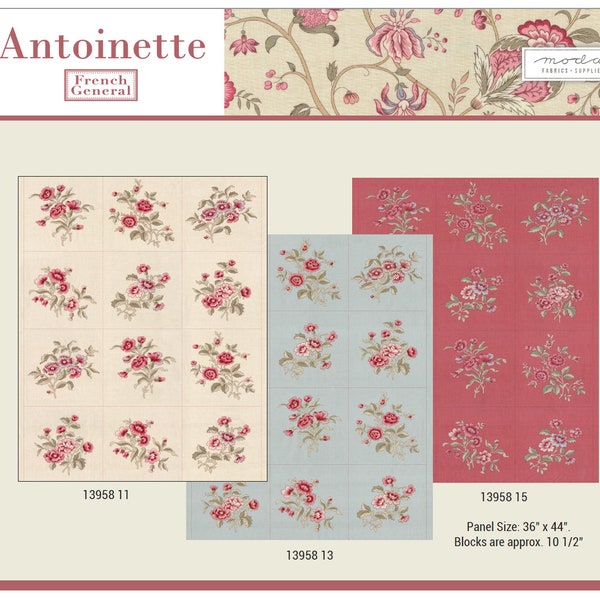 ANTOINETTE Fabric Panel - Moda Fabric by the French General / Large Panel with 10.5" Blocks!