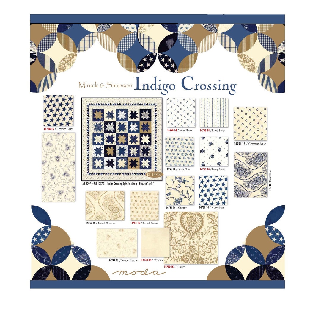 INDIGO CROSSING Moda Fabric Collection by Minick & Simpson / 19th