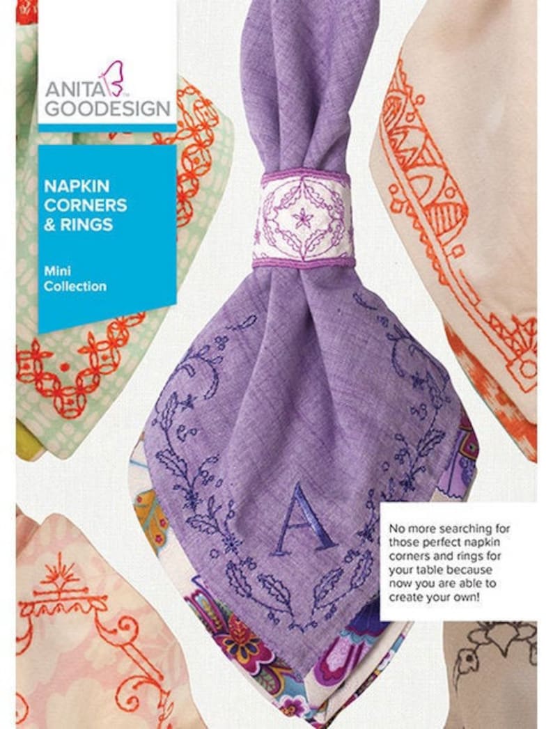 Napkin Corners /& Rings Anita Goodesign Machine Embroidery New Boxed CD Collection