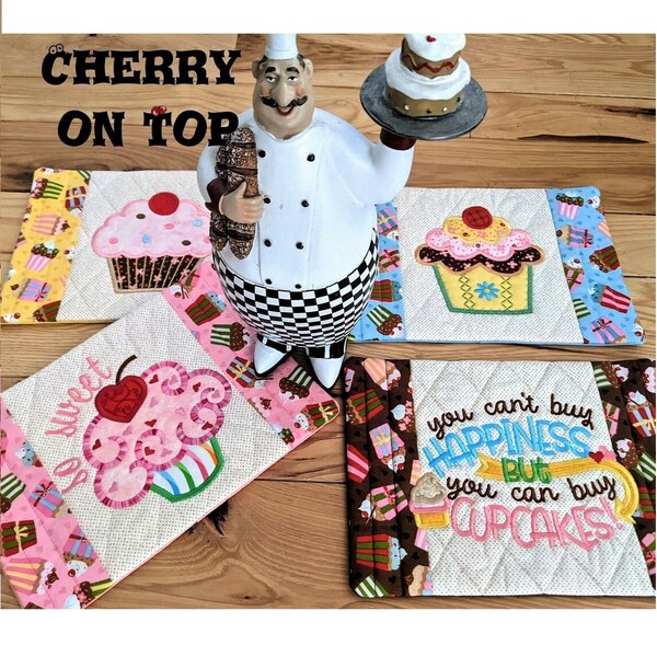 CHERRY ON TOP Lg Mug Rug/Snack Size Mats Fabric Quilt Kit – Designs by Juju – Machine Embroidery