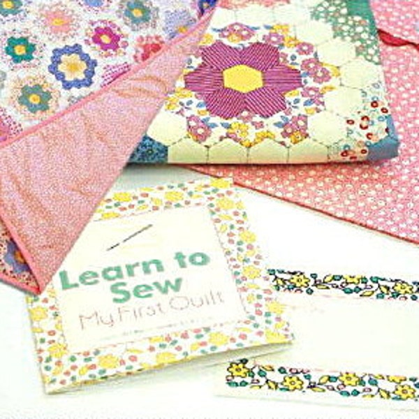 Learn to Sew MY FIRST QUILT Kit - Pink /  Top & Backing Fabric, Completed Pillow Cover, Quilt Label, Quilt Pattern, Binding and Label!!!