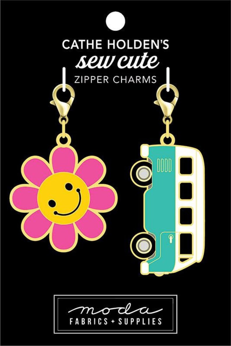 Enamel Zipper Pulls Charms Cathe Holden : Sew Cute, Bee, Dragonfly, Quilt Block, House, Coffee & Wine, Thread, Watering Can, Seed Packet Flower Bus