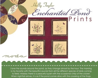Enchanted Pond Fabric Panel - Magenta / Moda Fabric Blocks by Holly Taylor
