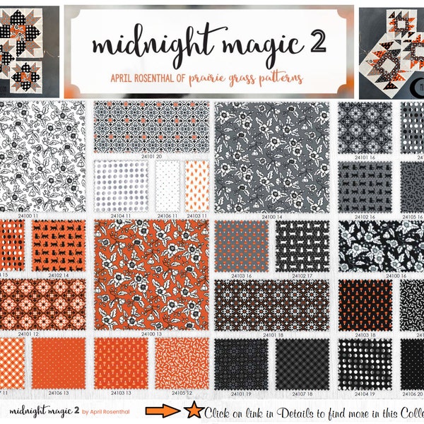 Midnight Magic 2 Collection - Moda Fabric by April Rosenthal / Halloween Fall Prints