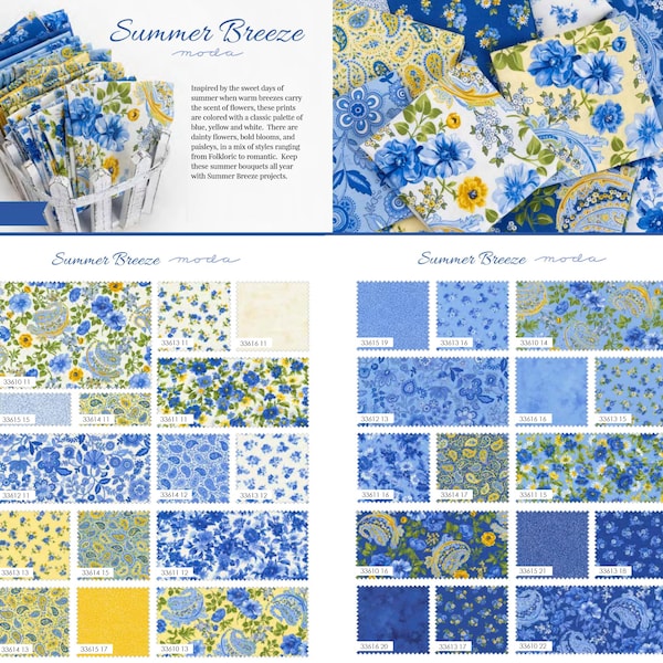 Summer Breeze -   Moda Floral Fabric / Blue White Yellow