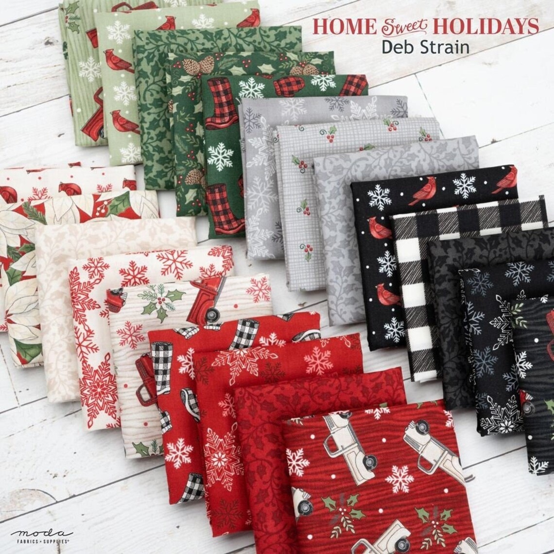 Quilt Fabric, Holidays at Home, Christmas Fabric, Winter Fabric, Cardinals,  Chickadees, Pine Cones, Holly Berries, Deb Strain, Moda Fabrics