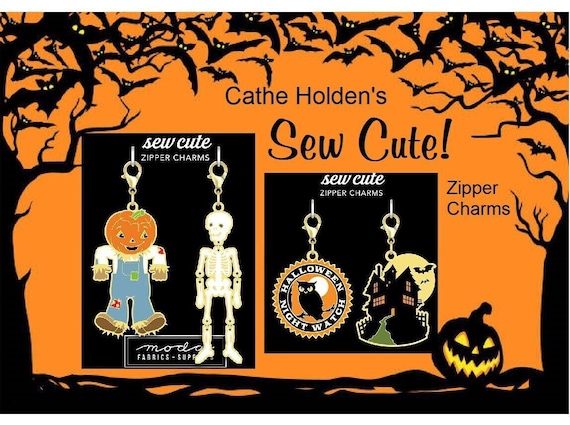 Enamel Zipper Pulls Charms Cathe Holden : Sew Cute, Halloween Skeleton,  Scarecrow, Haunted House, Owl 